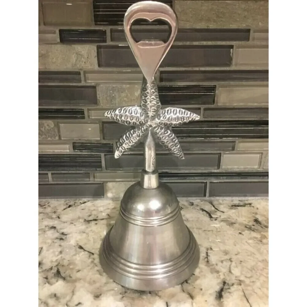 Silvertone Metal Starfish Bell Bottle Opener Combo Coastal Decor Beach Bar